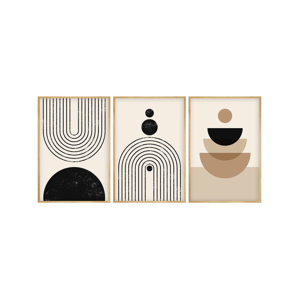 Falikép szett, 3 db, ovális alakzatok, fekete - barna - bézs, 50x70 cm - TRIO - Butopêa akciós termékkép 1